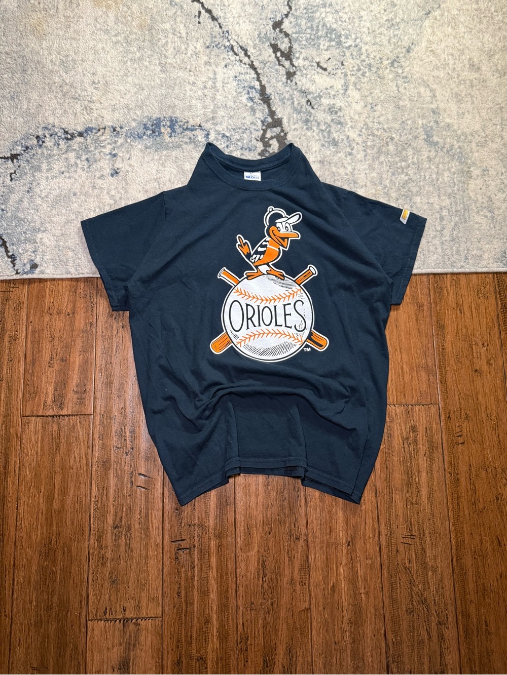 Baltimore Orioles Cartoon Bird Baseball Navy T-Shirt Chevy – Size L